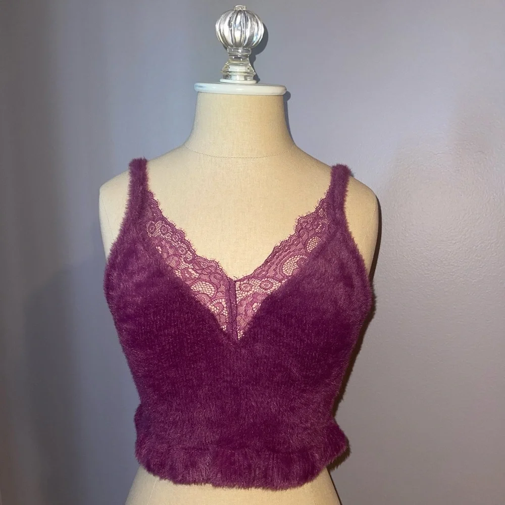 Urban Outfitter Plume/Prune Fuzzy Top - Picture 1 of 5
